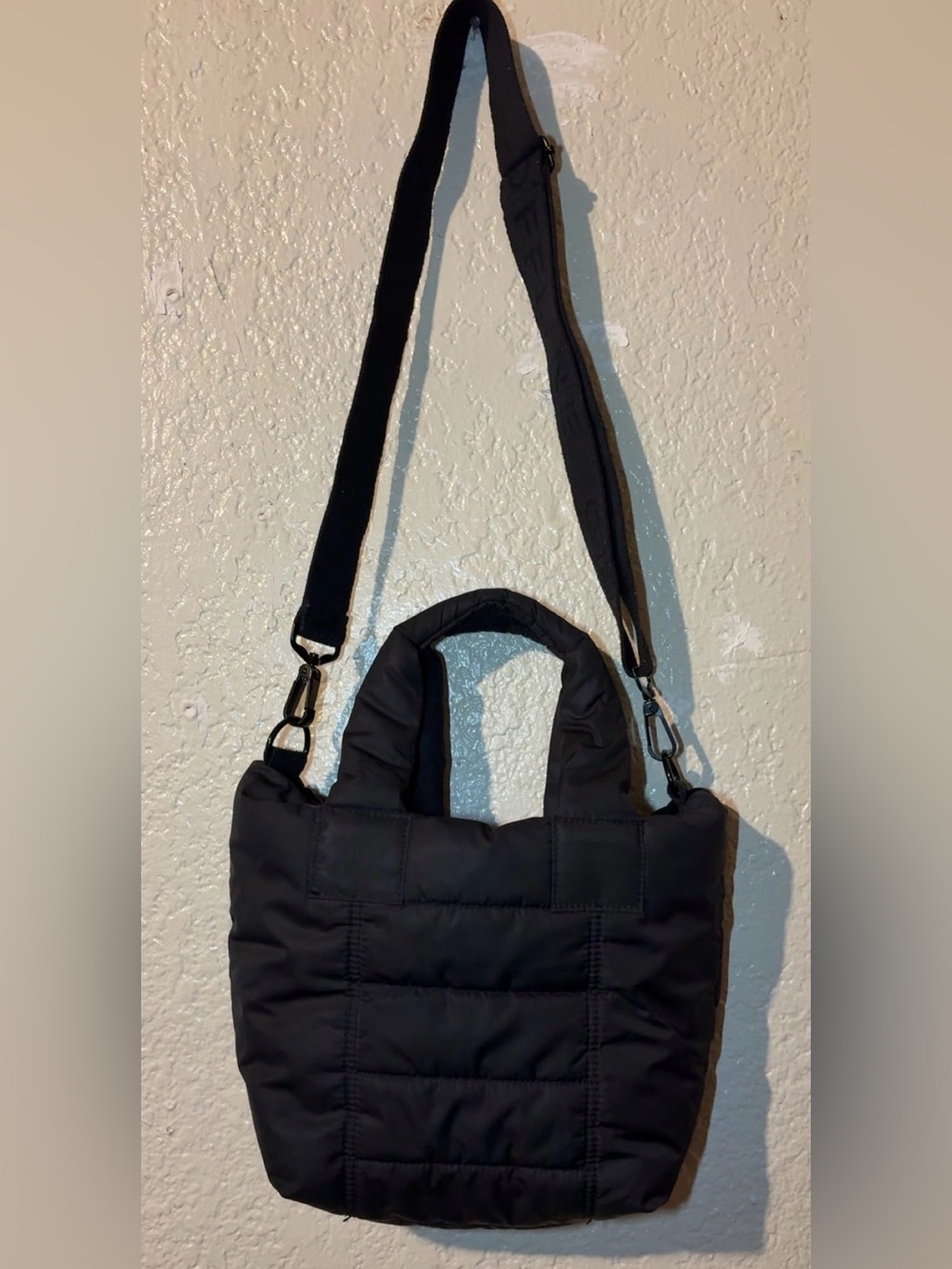 Aerie Black Quilted Puffer Mini Tote with Detachable Strap